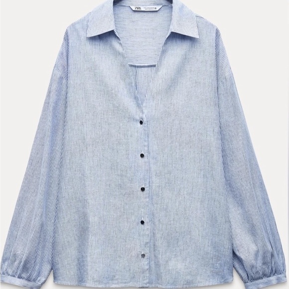 Zara Light Blue Pinstripe Shirt - Picture 1 of 8